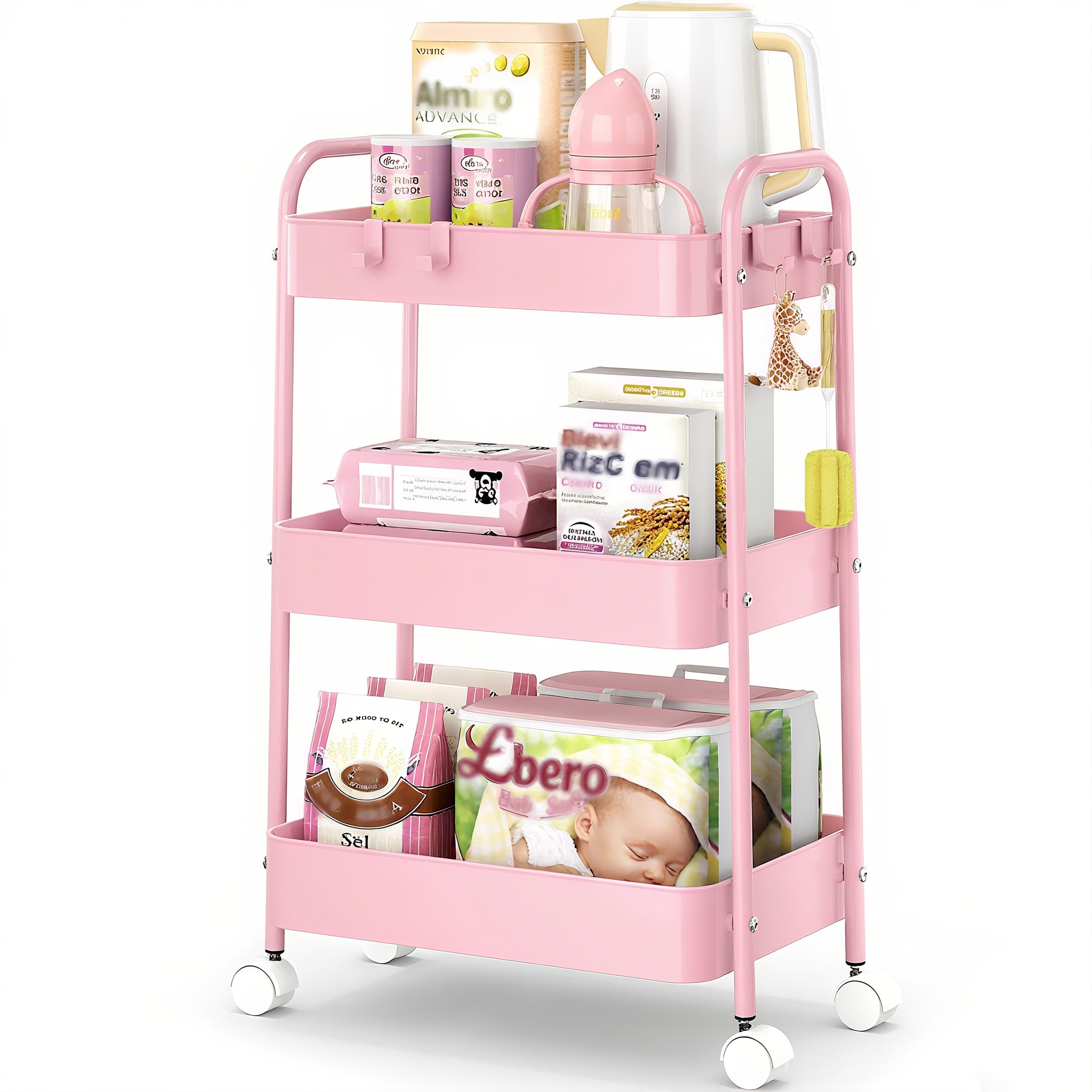 Baby Nursery Organizer - Carrello a 3 Ripiani in Metallo