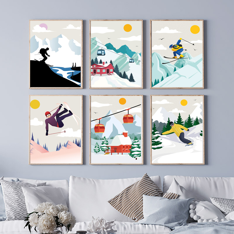 Baby Nursery Themes Girl - Stampa su tela minimalista con montagna