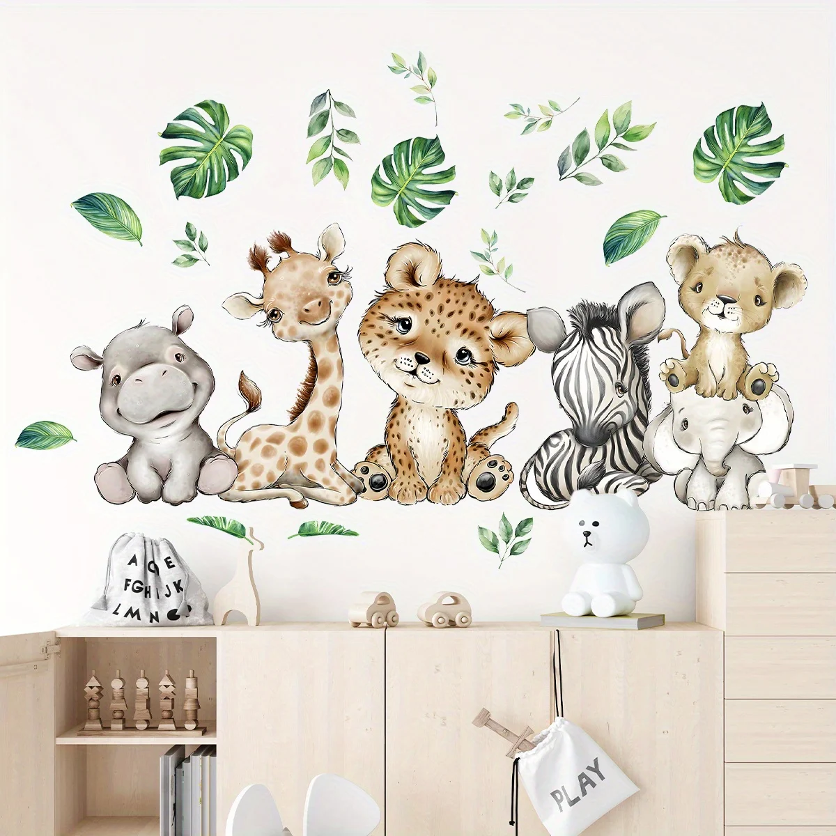Baby Nursery Wallpaper - 1PC Cartoon Cute Ippopotamo Tigre Elefante