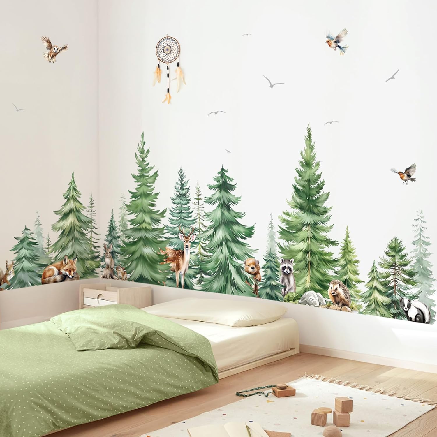 Baby Nursery Panelling - Grande acquerello albero di pino animali