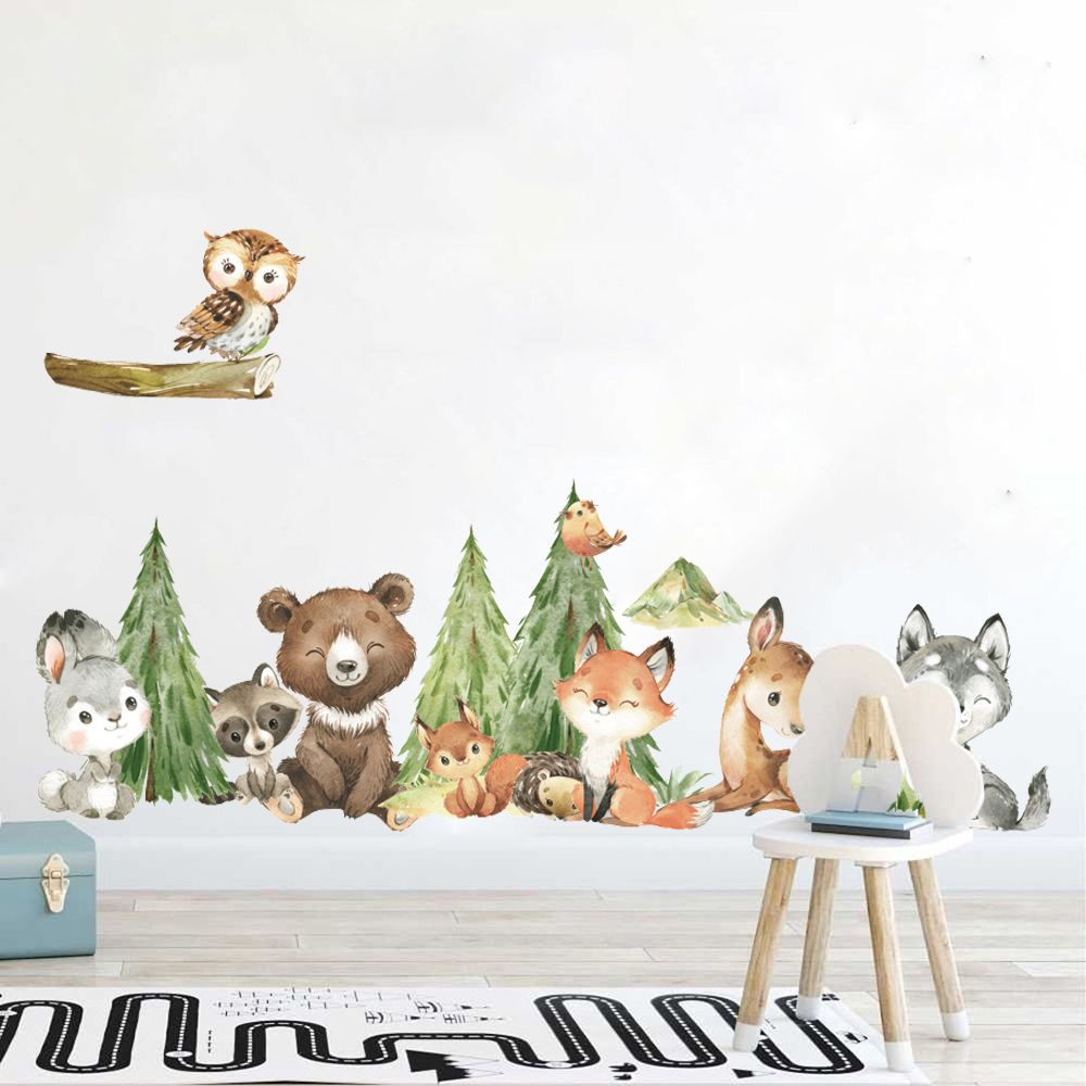 Baby Nursery Needs - Cartoon Acquerello Foresta Animale Adesivo da