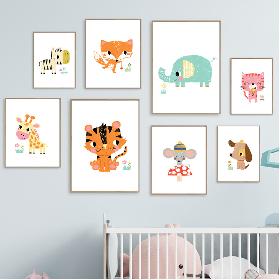 Baby Nursery Zoo Animals - Stampe d'Arte Murale con Animali Cartoon