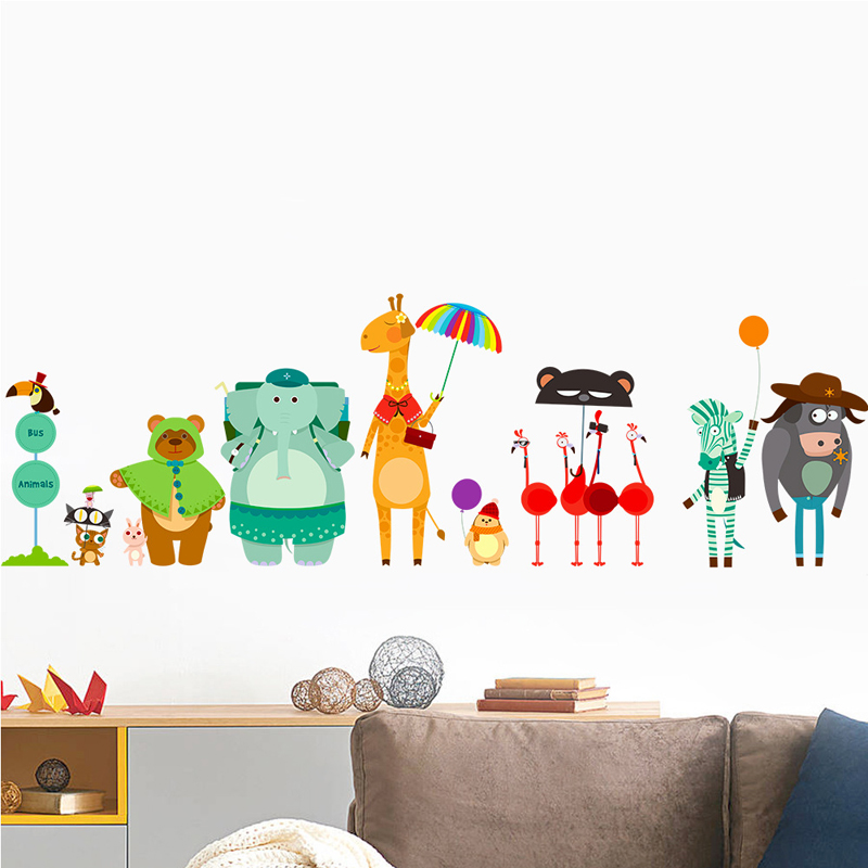 Baby Nursery Zoo Animals - Cartoon Zoo Bus Station adesivi murali
