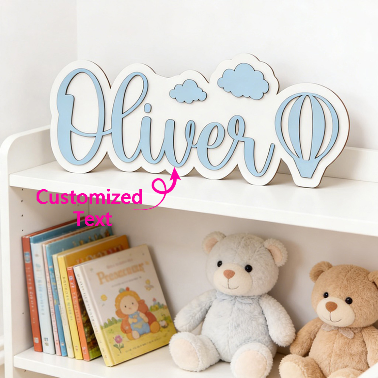 Baby Nursery Name - Insegna Personalizzata per Cameretta con Mongolfiera
